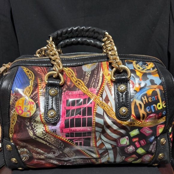 Handbags - Henri Bendel Colorful Graphic Satchel Bag with Gold Chain Handles and mirror!❤️